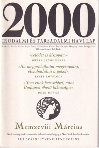 Bojtr Endre - 2000 Irodalmi s Trsadalmi Havi Lap - 1998. Mrcius