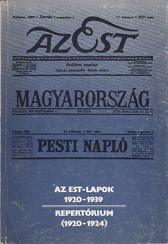 Pesti Ernő (összeáll.) - Az Est-lapok 1920-1939 - Repertórium (1920-1924)