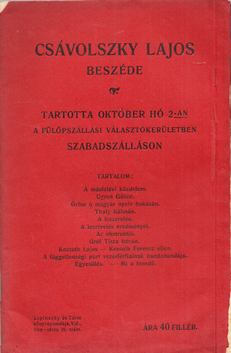 Csvolszky Lajos beszde (tartotta oktber h 2-n)