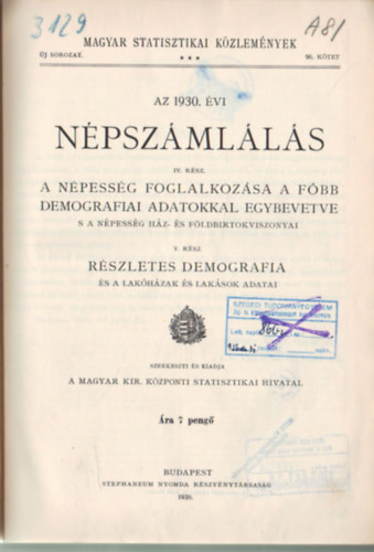 Az 1930. vi npszmllsd IV. rsz A npessg foglalkozsa