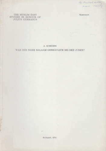 Scheiber S�ndor - War der name Balaam gebr�ulich bei den juden?