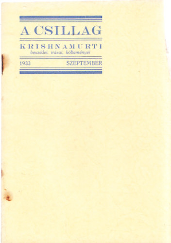 Hild Krolyn - A csillag - Krishnamurti beszdei, irsai, kltemnyei 1933 szeptember 7. szm