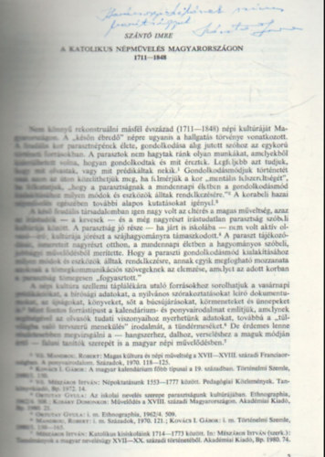 Sz�nt� Imre - A katolikus n�pm�vel�s Magyarorsz�gon 1711-1848 - K�l�nlenyomat - Dedik�lt