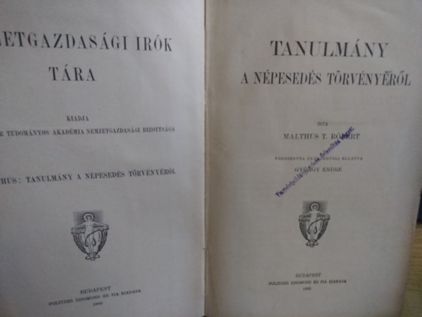 Malthus T. R�bert - Tanulm�ny a n�pesed�s t�rv�ny�r�l