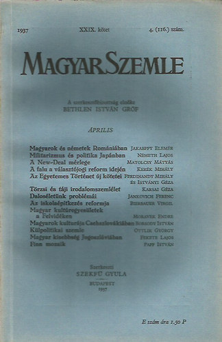 Bethlen Istvn grf - Magyar Szemle 1937. prilis XXIX. ktet 4. (116) szm