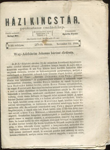 Hzi kincstr. Protestns csaldi lap. 5-dik vfolyam. 25-ik szm. November 11. 1864.