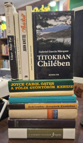 Gerald Durrell, Gabriel García Márquez, Denis Diderot, William Somerset Maugham, Joyce Carol Oates, Marguerite Duras, Simone de Beauvoir, John Knittel, Jack London, Henri Bergson, S Edgar Allan Poe - 12 db szépirodalmi regény, KÖNYVMENTŐ AJÁNLAT: Az elveszett lélegzet, Madarak, vadak, rokonok, Titokban Chilében, Fecsegő csecsebecsék - Az apáca, Az ördög sarkantyúja- Sör és perec- Színház, A földi gyönyörök kertje, Naphosszat