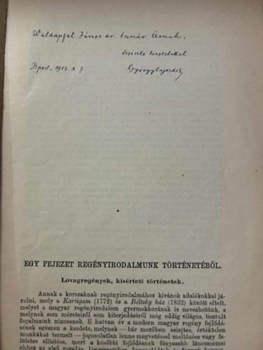 Gyrgy Lajos - Egy fejezet regnyirodalmunk trtnetbl.