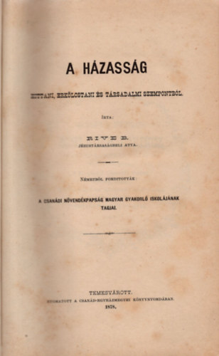 A hzassg hittani, erklcstani s trsadalmi szempotnbl