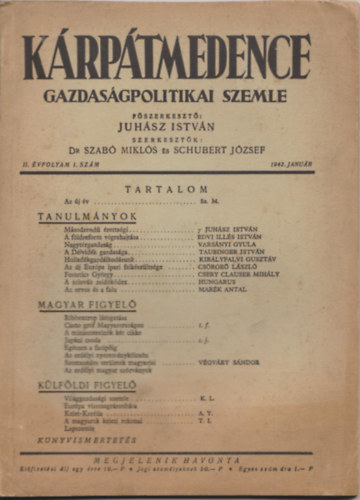 Dr. Schubert Jzsef Szab Mikls - Krptmedence - Gazdasgpolitikai szemle 1942. janur - II. vfolyam 1. szm