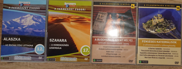 4 izgalmas DVD a vil�g n�gy sark�b�l: Alaszka - Az �szaki f�ny otthona, Szahara - A homokd�n�k legend�ja, A buddhizmus szent helyei, Fens�ges katedr�lisok