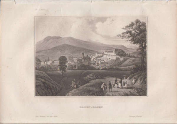Baden-Baden (Baden-Baden frdvros, Nmetorszg, Eurpa) (16x23,5 cm mret eredeti aclmetszet) (1856)