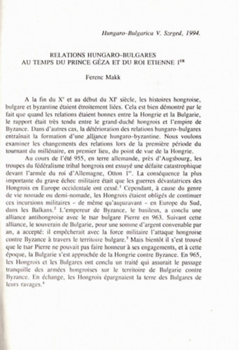 Ferenc Makk - Relations hungaro-bulgares au temps du Prince Gza et du roi Etienne