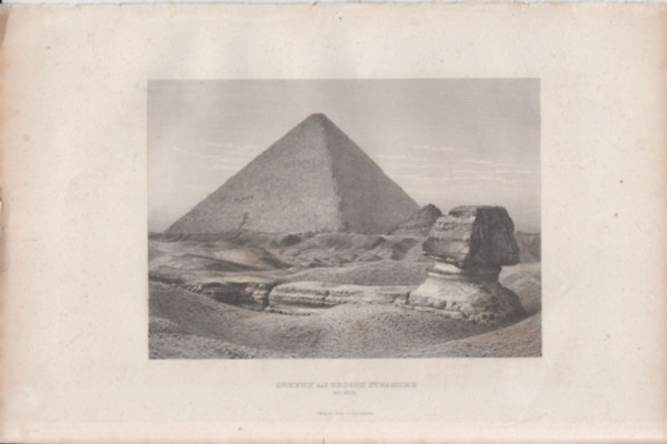 Ókori Egyiptom, Szfinx piramissal, Afrika (28×18 cm lapméretű eredeti acélmetszet) (1860 körül)