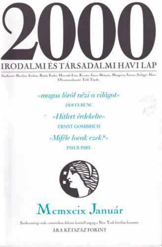 Bojtár Endre - 2000 Irodalmi és Társadalmi Havi Lap - 1999. Január