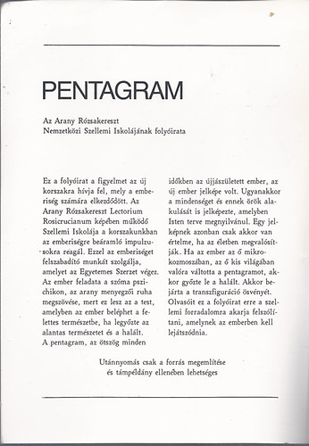 Arany Rzsakereszt - Pentagram - Lectorium Rosicrucianum 13. vfolyam, 1997. november/december
