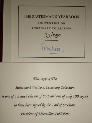 Barry Turner - THE STATESMAN'S YEARBOOK CENTENARY COLLECTION 1900/2000 - LIMITED EDITION. SZMOZOTT, ALRT!