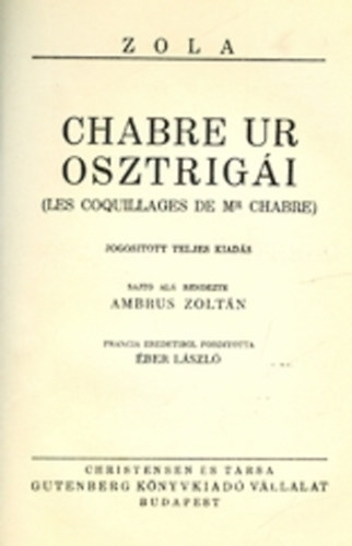 Zola Emile - Chabre ur osztrigi