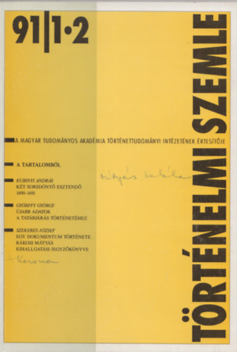 Pt Jnos Szakly Ferenc  (Fszerk.) - Trtnelmi Szemle XXXIII. vfolyam, 1991. 1-2. szm