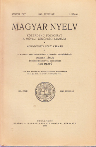 Pais Dezs  (szerk.) - Magyar nyelv 1942/1, 2, 5. (3 db. szm, lapszmonknt)