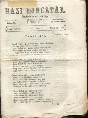 Hzi kincstr. Protestns csaldi lap. 5-dik vfolyam. 10-ik szm. Mjus 12. 1864.