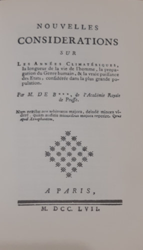 Louis de Beausobre - Nouvelles considerations sur les années climatériques