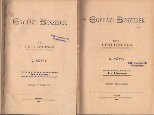 Peti Lrincz - Egyhzi beszdek I-III. (1901)