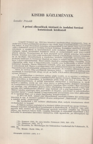 Leander Petzoldt - A prózai elbeszélések történeti és irodalmi forrásainak kutatási kérdéseiről - Különlenyomat