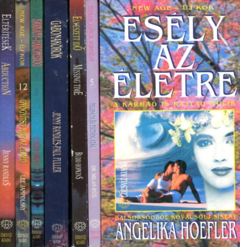 7 db ezoterikus k�tet: Es�ly az �letre - Telep�tia �s tiszt�nl�t�s - Elveszett id� - Gabonak�r�k - S�rk�ny-h�romsz�g - Elt�r�t�sek - Gy�gy�tsd meg az elm�d