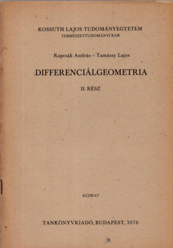 Tamssy Lajos Rapcsk Andrs - Differencilgeometria II. rsz