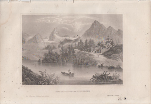 Der Hundskogel am Hintersee (Hintersee t, Ausztria, Eurpa) (16x23,5 cm lapmret eredeti aclmetszet, 1856-bl)