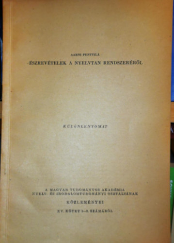 Aarni Penttil� - �szrev�telek a nyelvtan rendszer�r�l