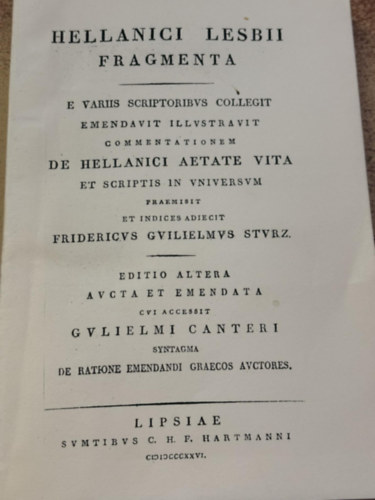 ismeretlen - Hellanici Lesbii Fragmenta