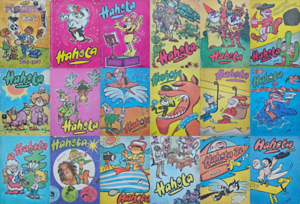 17 db Hahota szórványszám : 9., 19., 21., 22., 23., 24., 25., 26., 28., 29., 30., 31., 34., 35., 36., 37., 41. + Hahota Pörgető 1986-1987 (összesen 18 könyv)