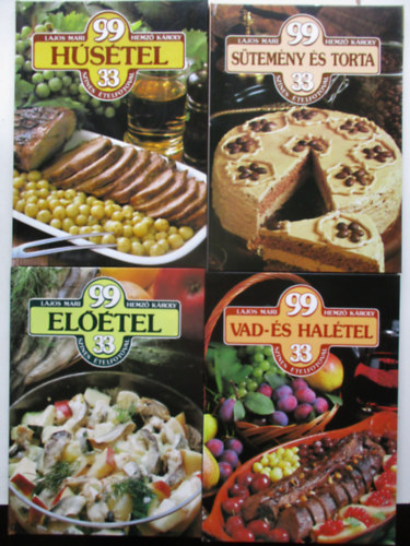 4 db Szak�csk�ny a 99 �tel 33 sz�nes �telfot�val soroaztb�l (S�tem�ny �s torta, H�s�tel, Vad-�s hal�tel, El��tel)