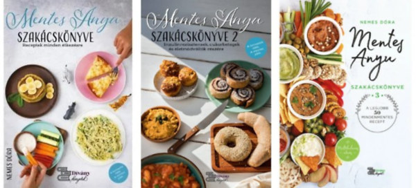 Nemes Dóra Csákvári Péter; Pelyvás Alex; Szatmári Feri; - 3 db könyv- Mentes Konyha;+ Mentes anyu szakácskönyve 2.+ Mentes anyu szakácskönyve 3.