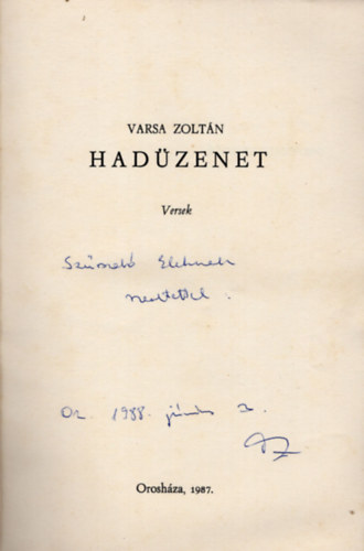 Varsa Zolt�n - Had�zenet - Versek dedik�lt
