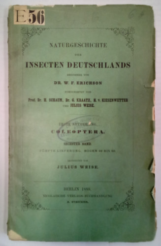 Dr. W. F. Erichson - Naturgeschichte der Insecten Deutschlands  / Erste Abtheilung - Coleoptera