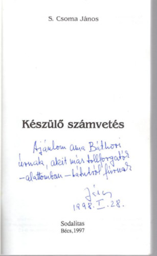 S. Csoma Jnos - Kszl szmvets - dediklt