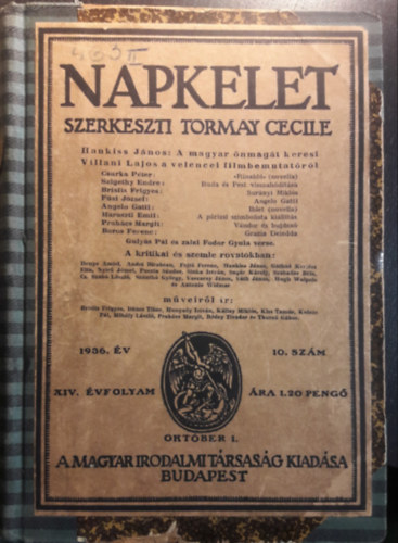 Tormay Cecile  (szerk.) - Napkelet XIV. vfolyam 1936- 6-12. szm (egybektve)