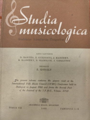 Kod�ly Z. - Studia Musicologica - Academiae Scientiarum Hungaricae - Tomus  VII.