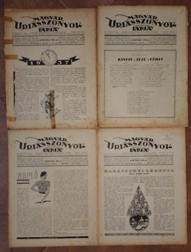 4 lapszm a Magyar Uriasszonyok Lapja cm kiadvnybl hinyz bortval: 1937/1., 1937/36., 1938/5., 1938/22.