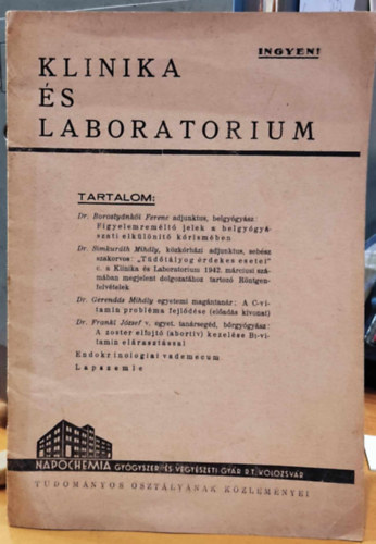 Gyrfi Lajos - Klinika s Laboratorium 1943 mrcius h (Napochemia)