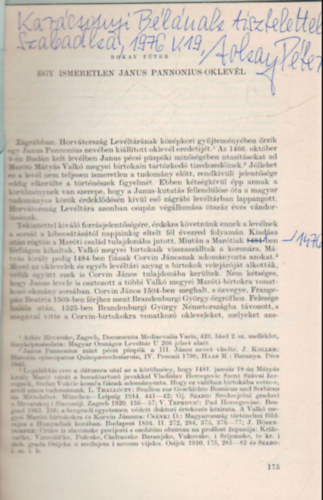 Rokay P�ter - Egy ismeretlen Janus Pannonius-oklev�l - K�l�nlenyomat - Dedik�lt