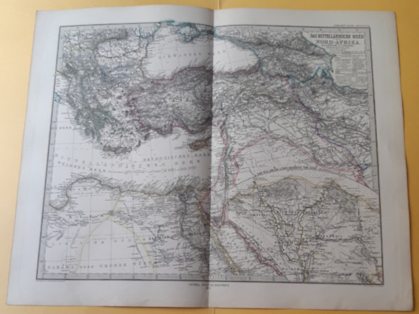 Petermann, A - Das mittell�ndische Meer und Nord-Afrika (westliches Blatt), Stieler's Hand-Atlas  No: 13 + Das mittell�ndische Meer und Nord-Afrika (�stliches Blatt), Stieler's Hand-Atlas No. 14, /1 : 7.500.000 (ca. 48 x 39 cm) t�rk�p/