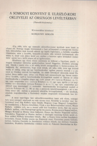 Komjthy Mikls - A Somogyi Konvent II. Ulszl-kori oklevelei az Orszgos Levltrban - Klnlenyomat  ( Levltri vknyv 9.sz. )