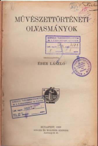ber Lszl  (Szerk.) - Mvszettrtneti olvasmnyok