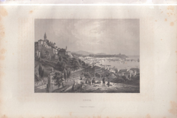 Genova látképe - eredeti litográfia (metszet)