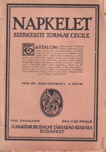 Tormay Cecile  (szerk.) - Napkelet 1930 szeptember 1. VIII. �vf. 9. sz�m,