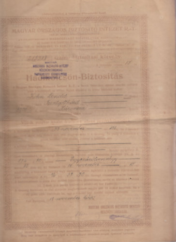 Hadik�lcs�n-Biztos�t�s - Magyar Orsz�gos Biztos�t� Int�zet R.T. (1933)
